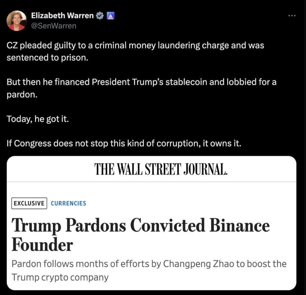 پست الیزابت وارن در پلتفرم X - منبع: Elizabeth Warren